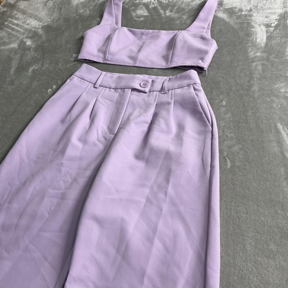 Princess Polly Set Womens 8 Purple Twill Cropped Tank Wide Leg Pants Square Neck